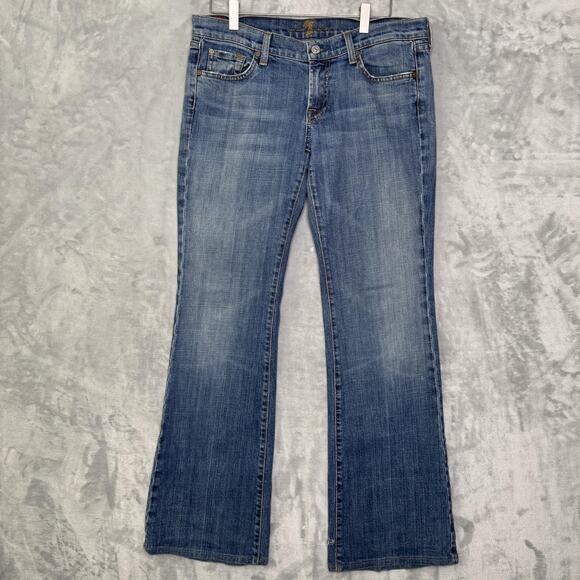 7 For All Mankind Jeans Womens 30 Flare Stretch Denim Distressed Made in USA - Picture 1 of 16
